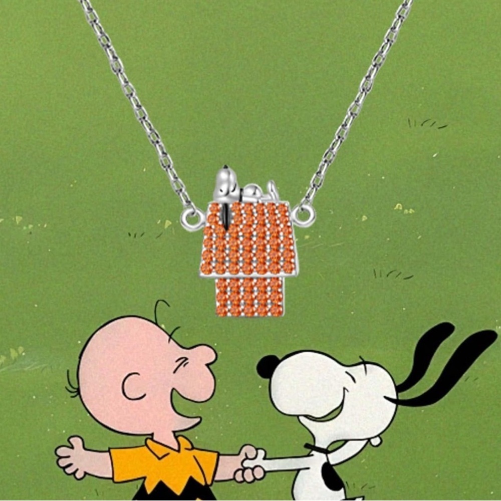 Peanuts Snoopy On Doghouse Pave Gemstone Pendant Necklace Minimalist Classic - Picture 5 of 9